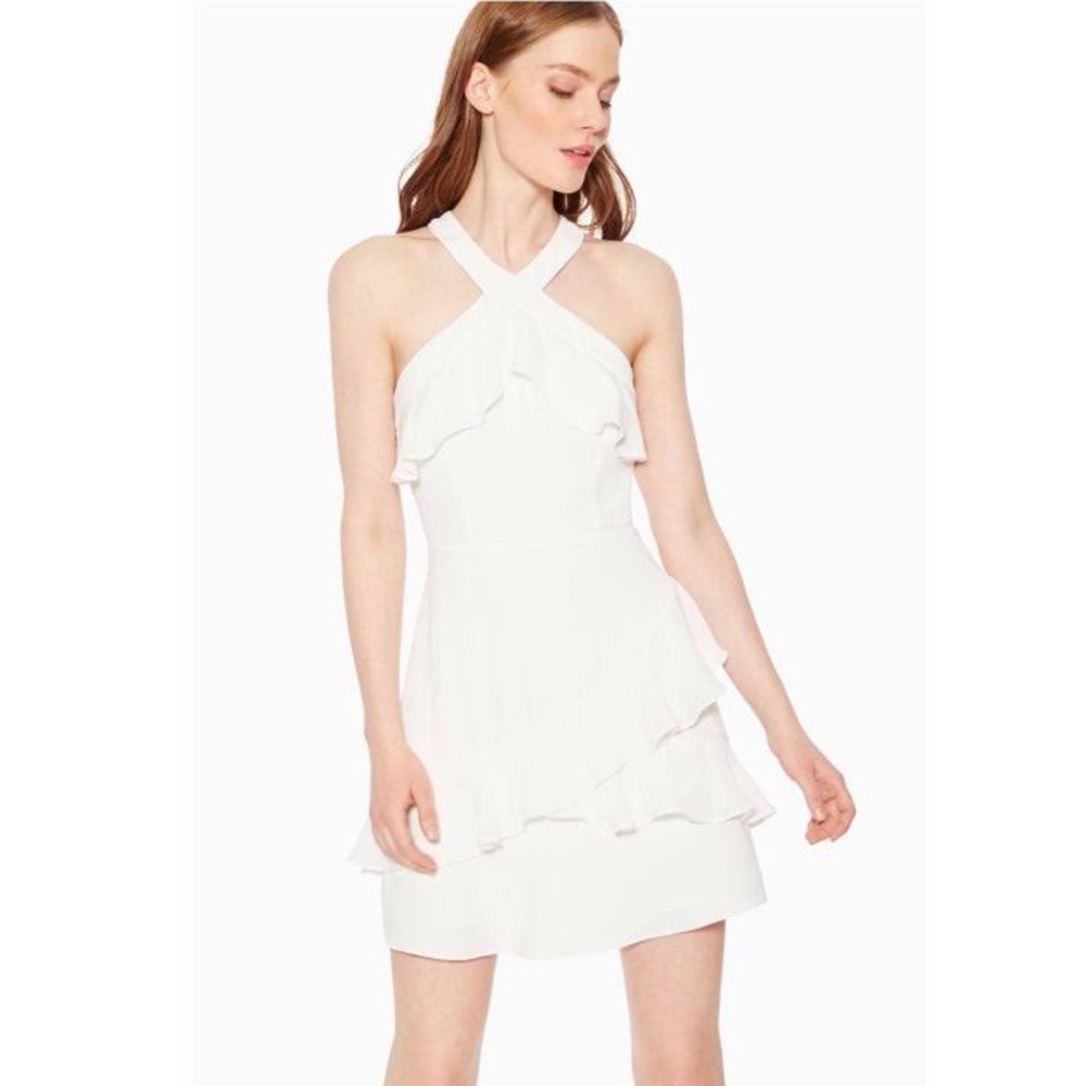 NEW Parker Halter Rikki Mini Ruffle White Pearl Dress Size 6